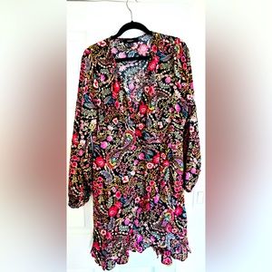 RUFFLE WRAPPED FALL PRINT KNEE LENGTH DRESS ! Plus size !